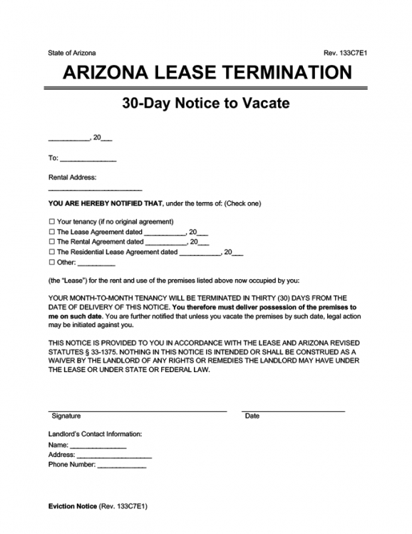 Editable 30 Day Notice From Tenant To Landlord Template Doc