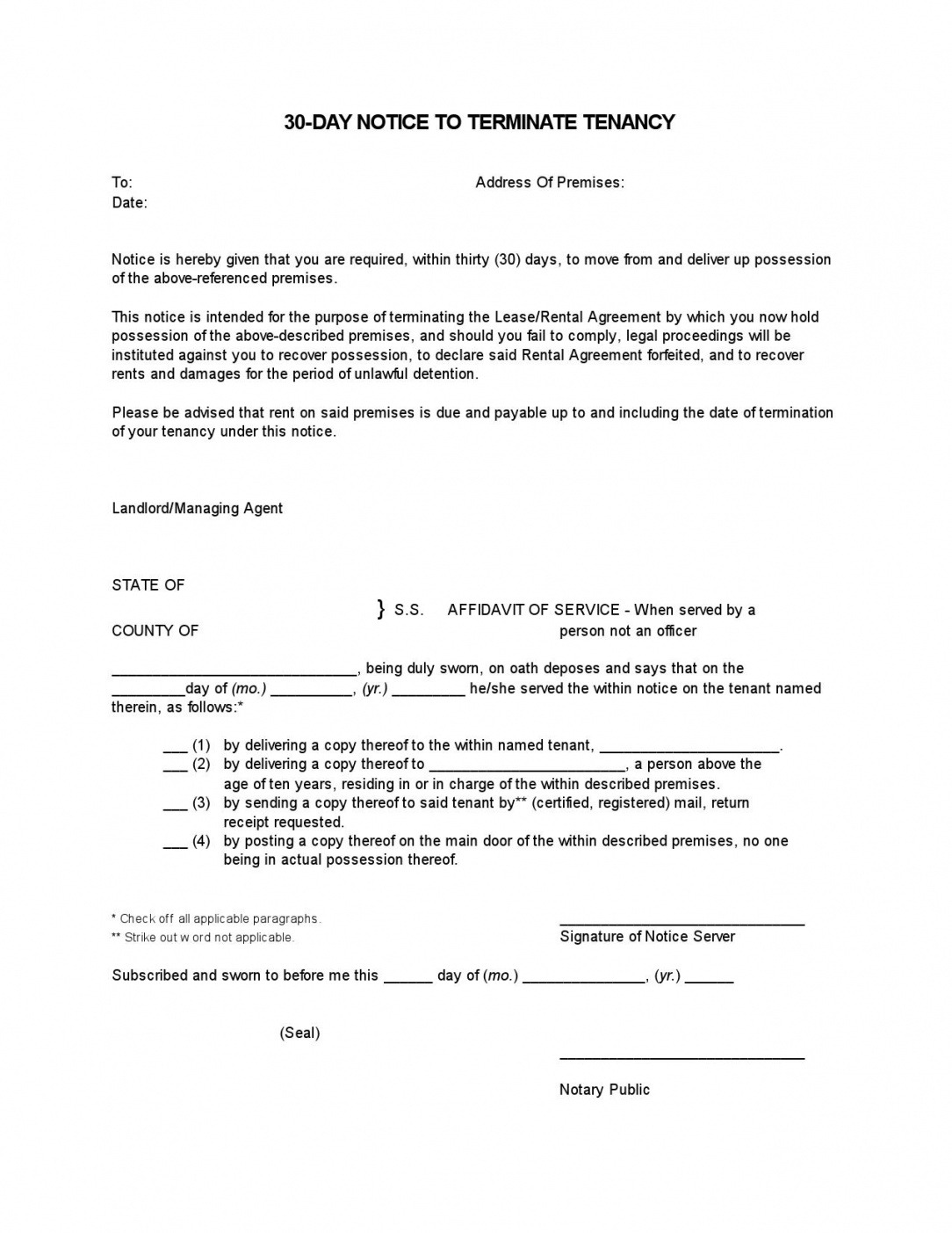 Editable 30 Day Notice Letter Template Excel Sample