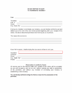 Editable 30 Day Notice To Vacate Tenant Template  Example