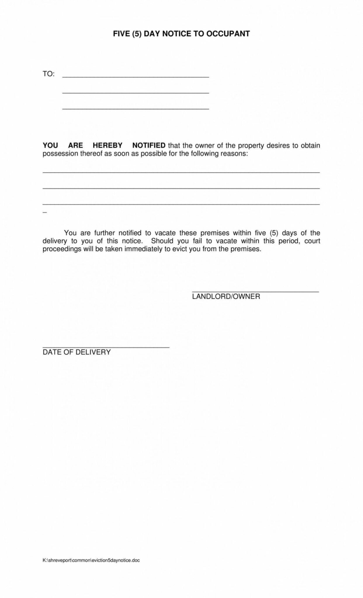 Editable 60 Day Move Out Notice Template Doc Sample Tacitproject