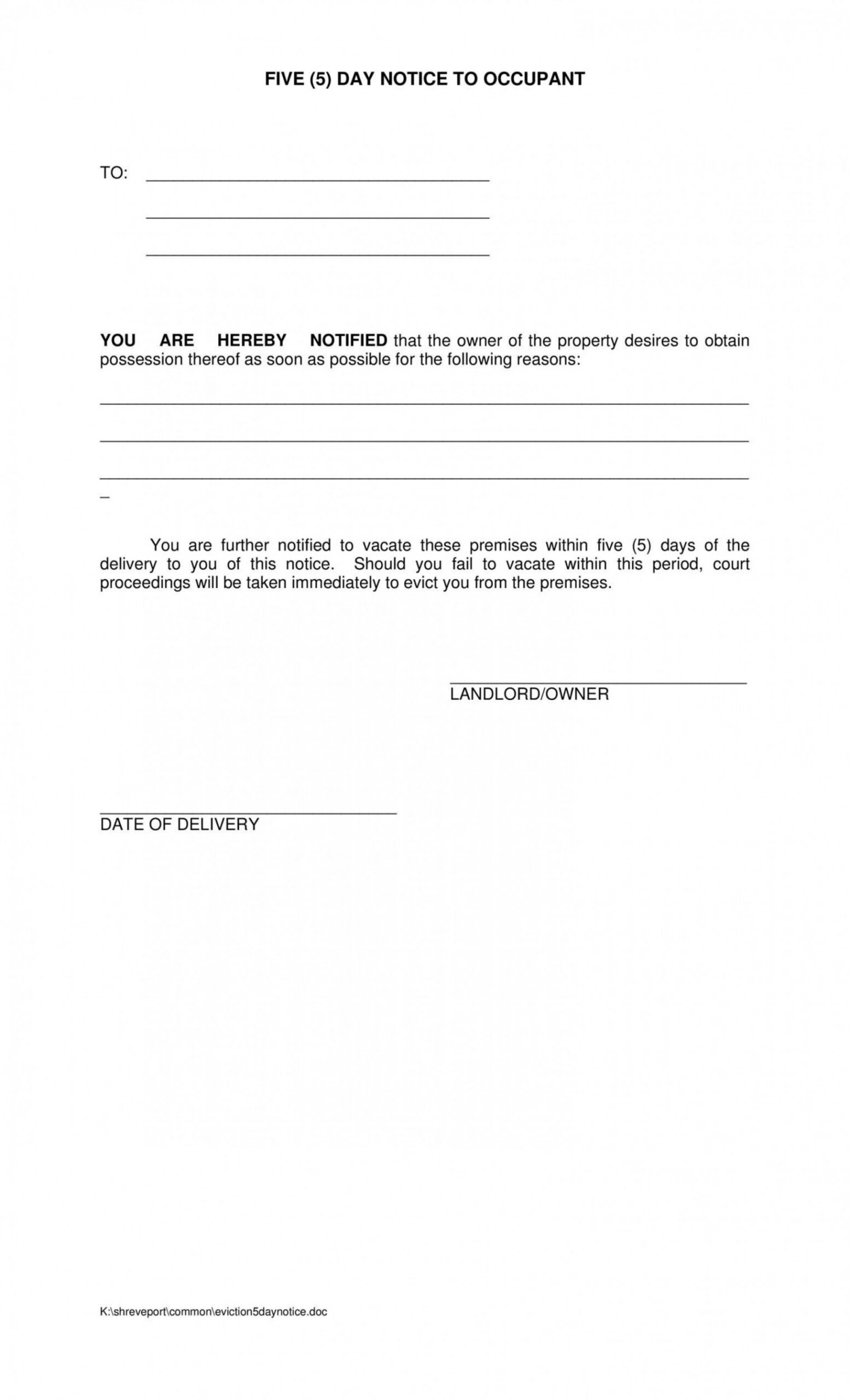 Editable 60 Day Move Out Notice Template Doc Sample