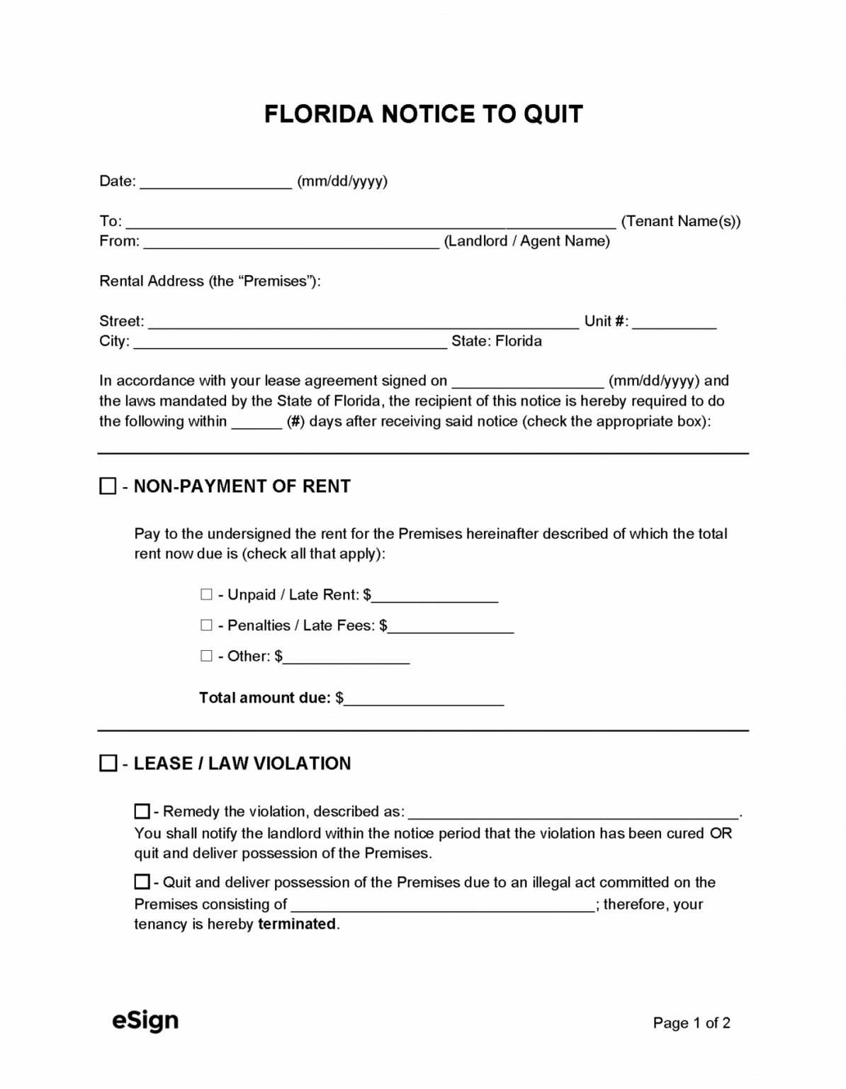 Editable Florida Eviction Notice Template Doc Sample Tacitproject