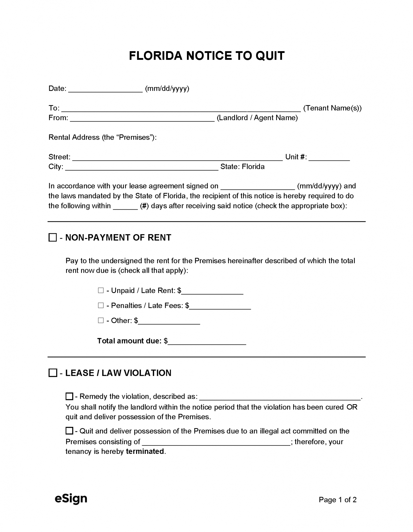 Editable Florida Eviction Notice Template Doc Sample Tacitproject