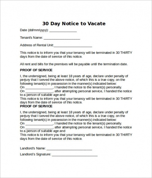 Editable Giving 30 Day Notice To Landlord Template Doc Sample