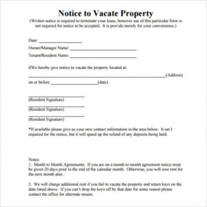 Editable Landlord 30 Day Notice To Vacate Template  Sample