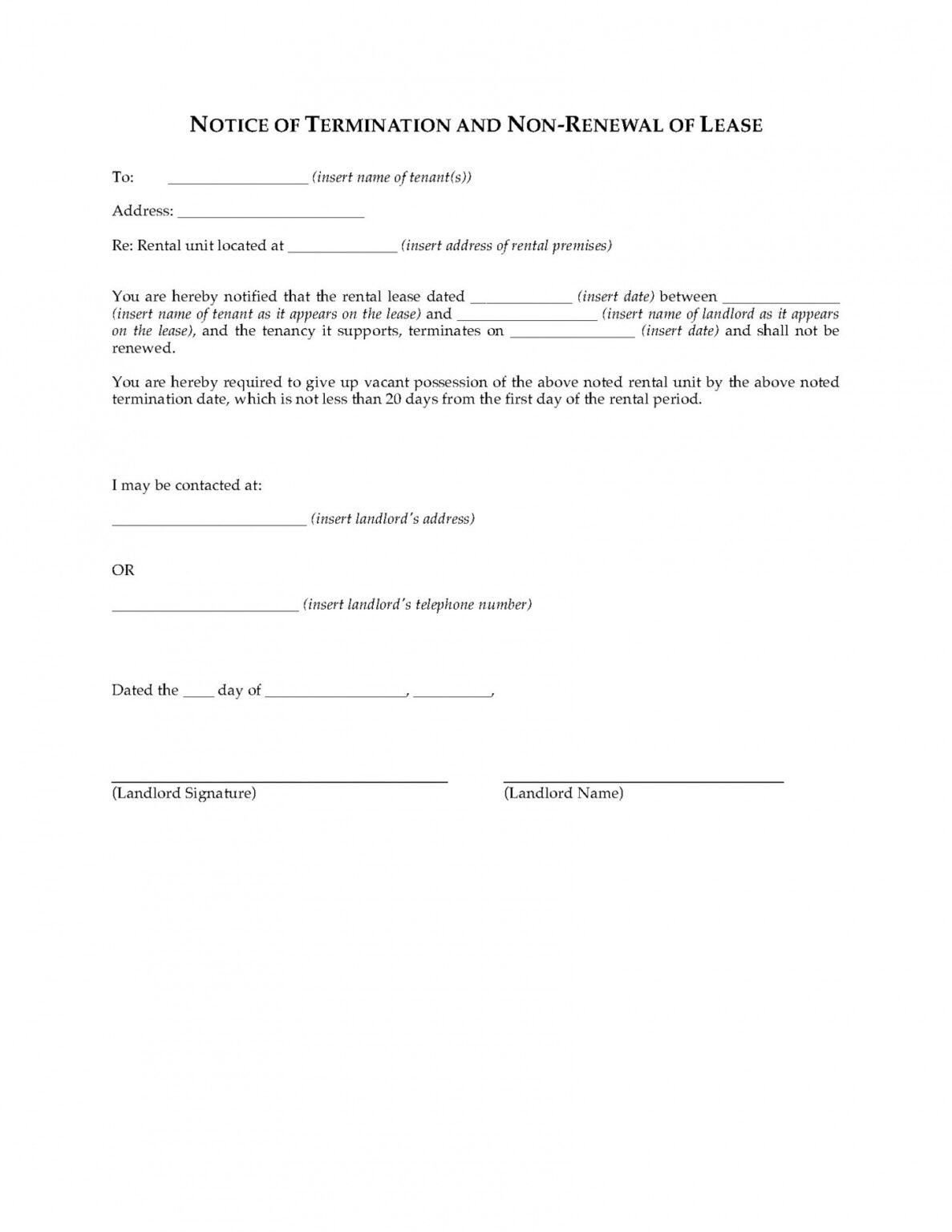 Editable Notice Of Termination Lease Template Excel Sample - Tacitproject