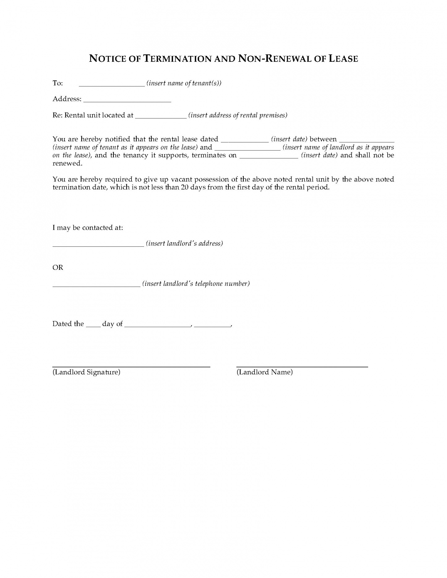 Editable Notice Of Termination Lease Template Excel Sample