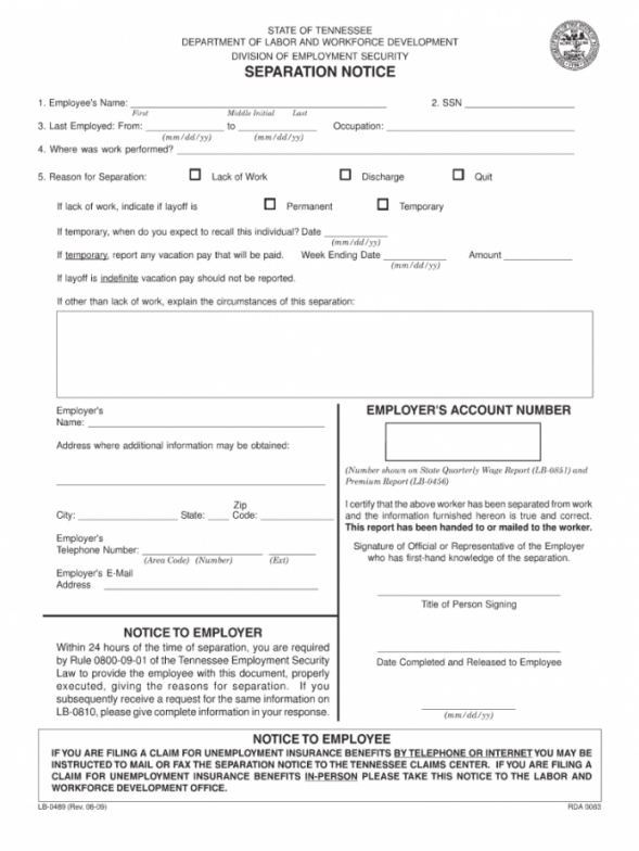 Employee Separation Notice Template Excel Sample