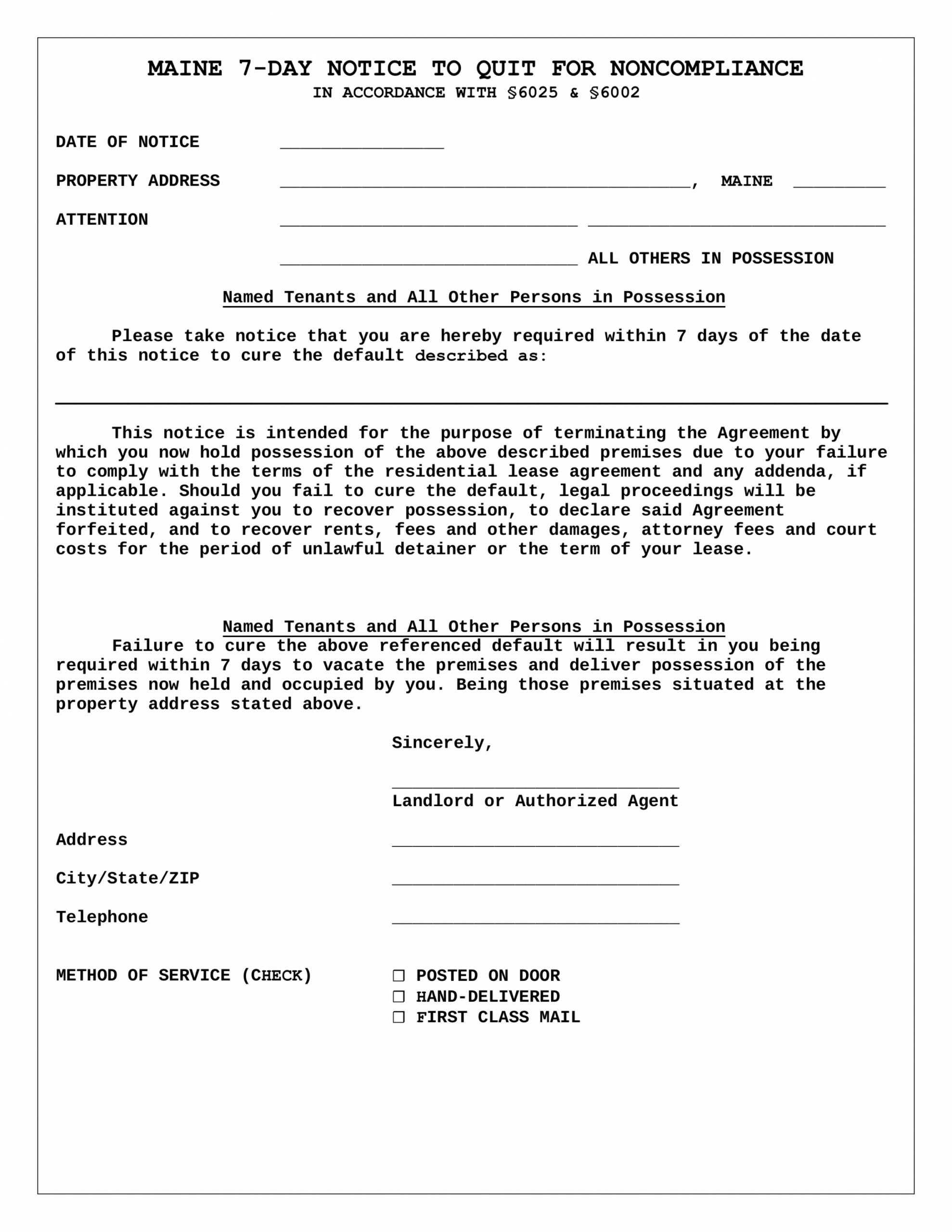 Eviction Notice Indiana Template  Example