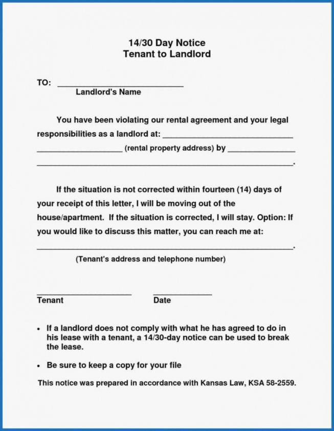 Free 30 Day Notice To Vacate Letter To Tenant Template Pdf