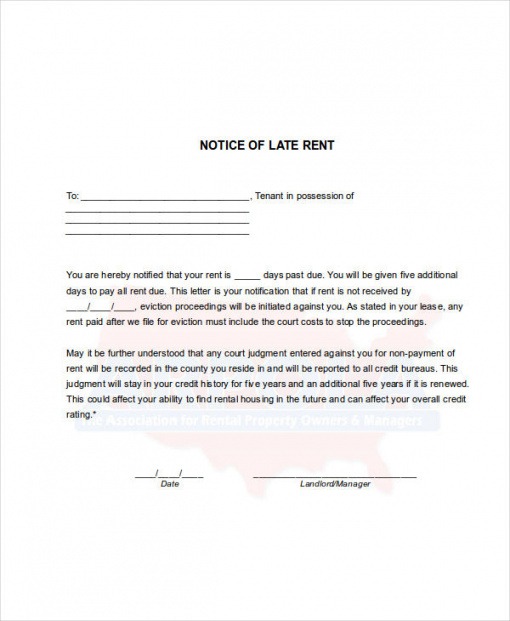 Free Late Rent Notice Letter Template Word