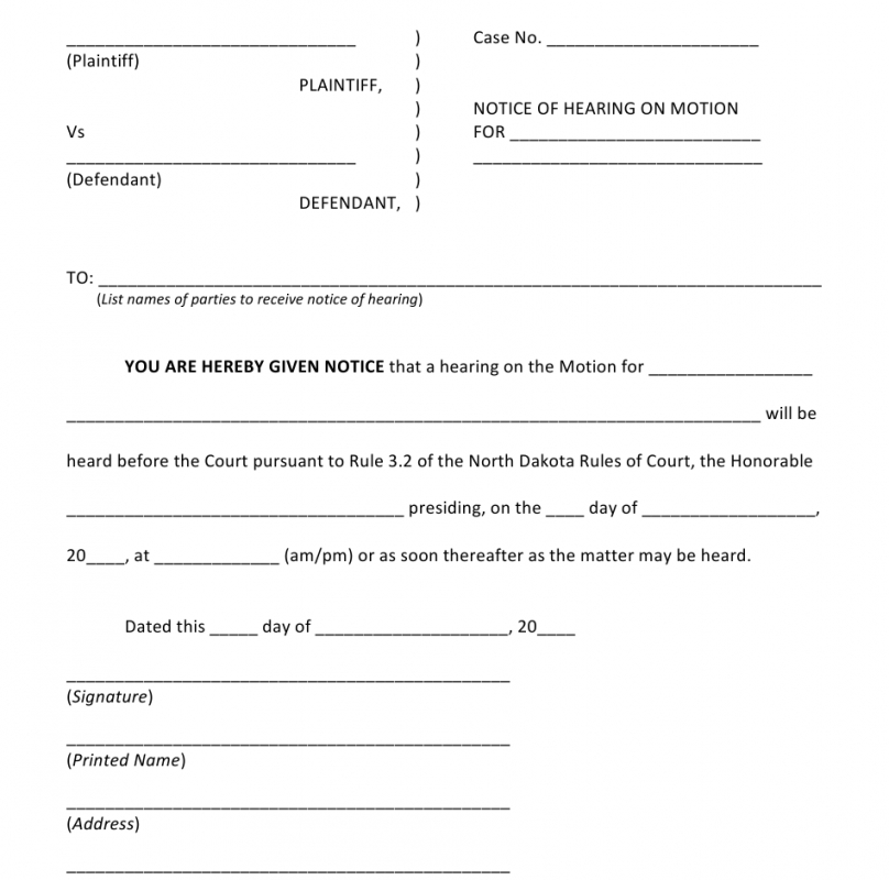 Free Notice Of Hearing Template Doc Sample