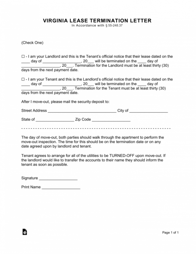 Free Notice Of Termination Lease Template Word