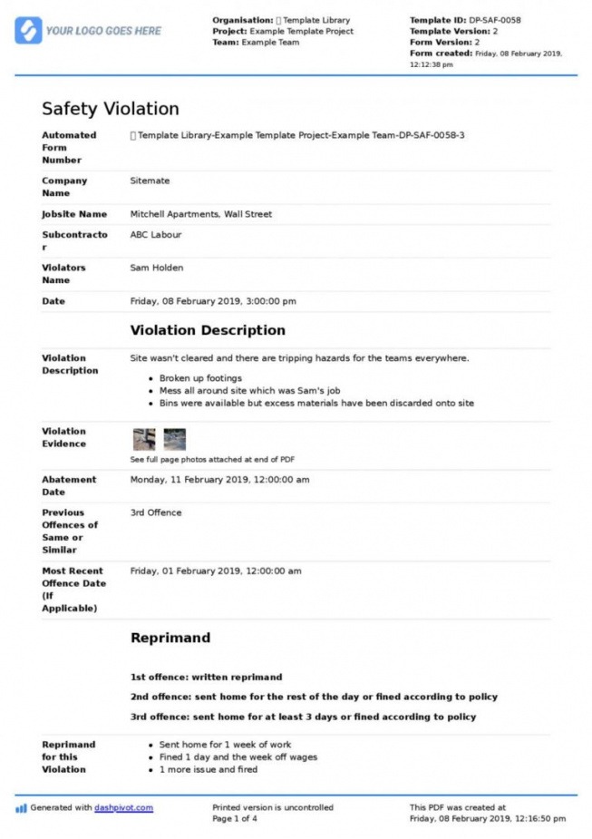 Free Notice Of Violation Template Doc Sample