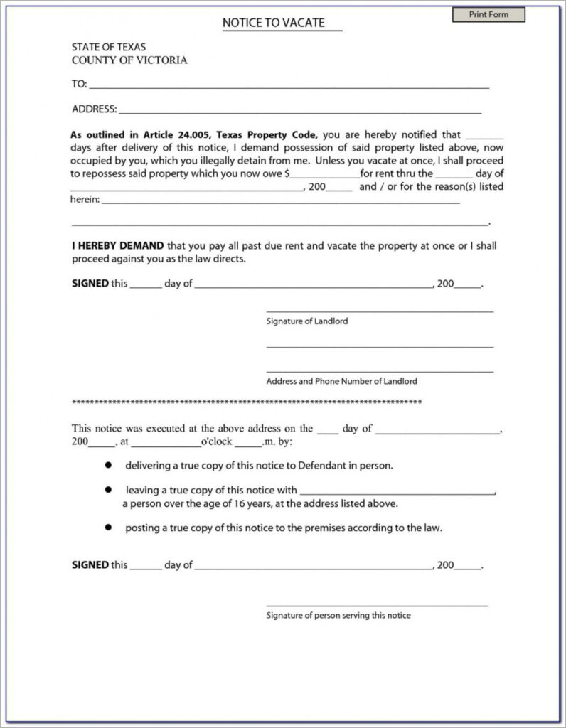 Free Notice To Vacate Texas Template Excel Example - Tacitproject