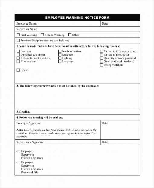 Free Template For Employee Warning Notice Excel Sample