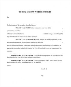 Giving 30 Day Notice To Landlord Template