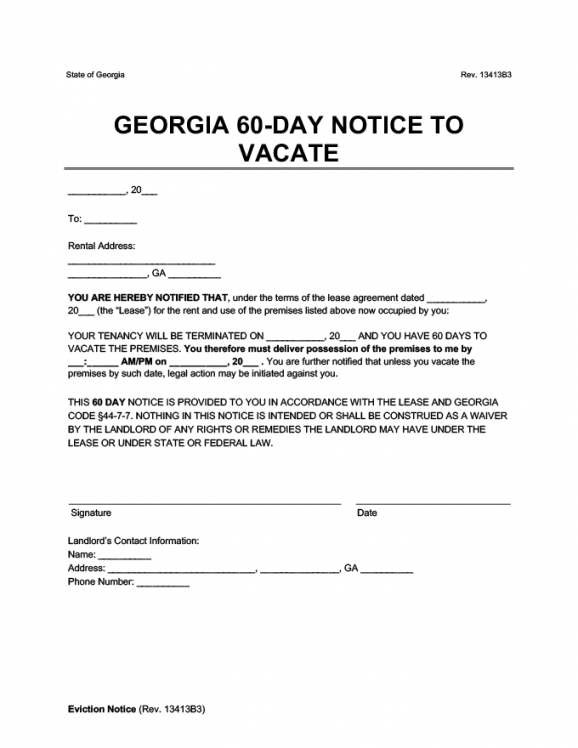 Lease 60 Day Notice Template  Sample