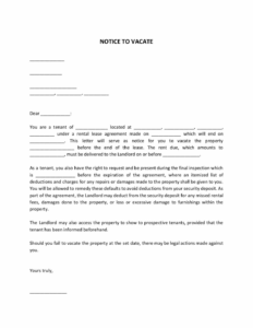 Notice Of Intention To Vacate Template Pdf Sample