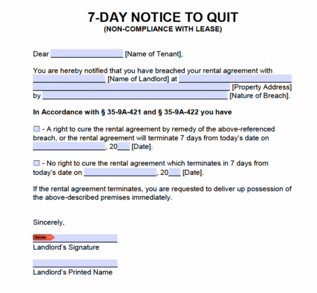 Notice To Evict Template PDF Example Tacitproject