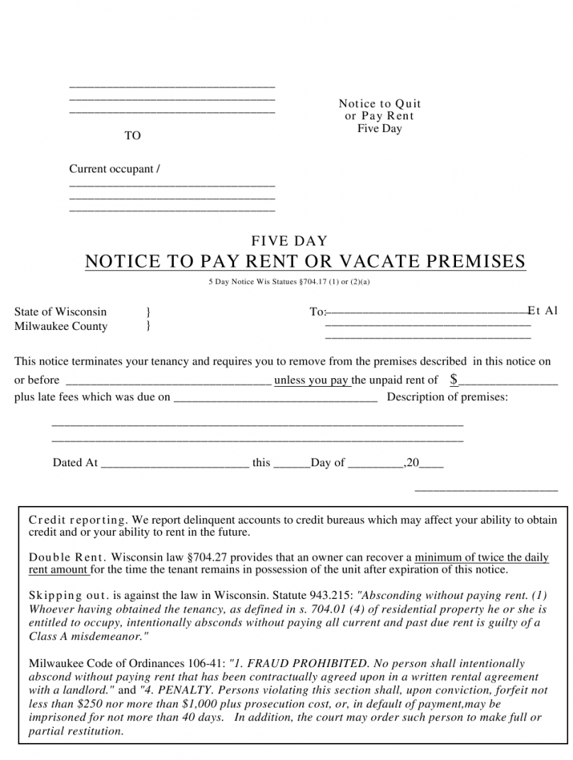 Notice To Pay Rent Or Quit Template Example Tacitproject