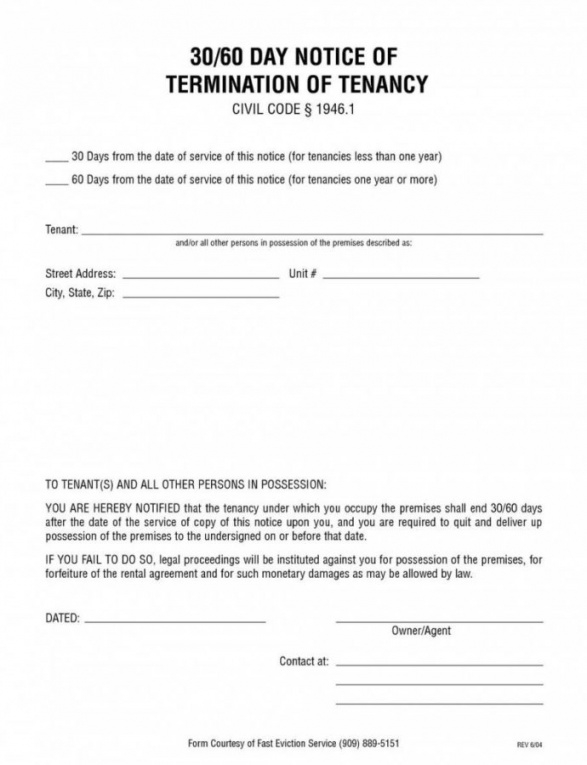 Printable 30 Day Eviction Notice Form Template  Sample