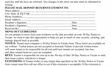 Printable 30 Day Intent To Vacate Notice Template Pdf Sample