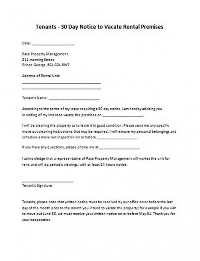 Printable 30 Day Notice Apartment Template Doc Example