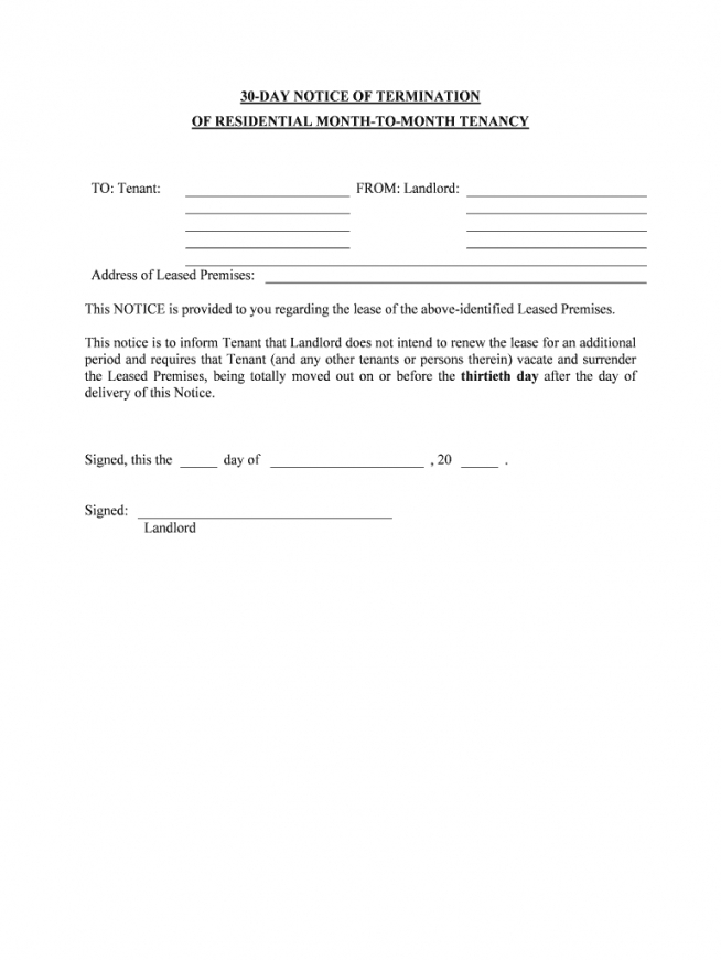 Printable 30 Day Notice Lease Termination Letter Template