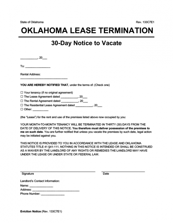 Printable 30 Day Notice To Vacate Colorado Template Doc Example