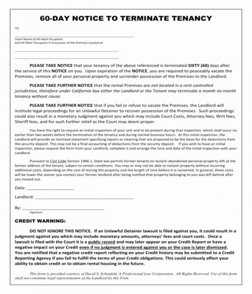 Printable 60 Day Notice To Tenant Template Excel