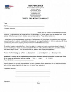 Printable 60 Day Notice To Vacate Apartment Template Doc Sample