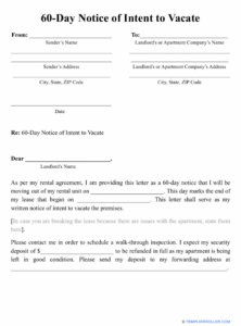 Printable Lease 60 Day Notice Template Word