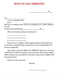 Printable Lease Ending Notice Template Excel