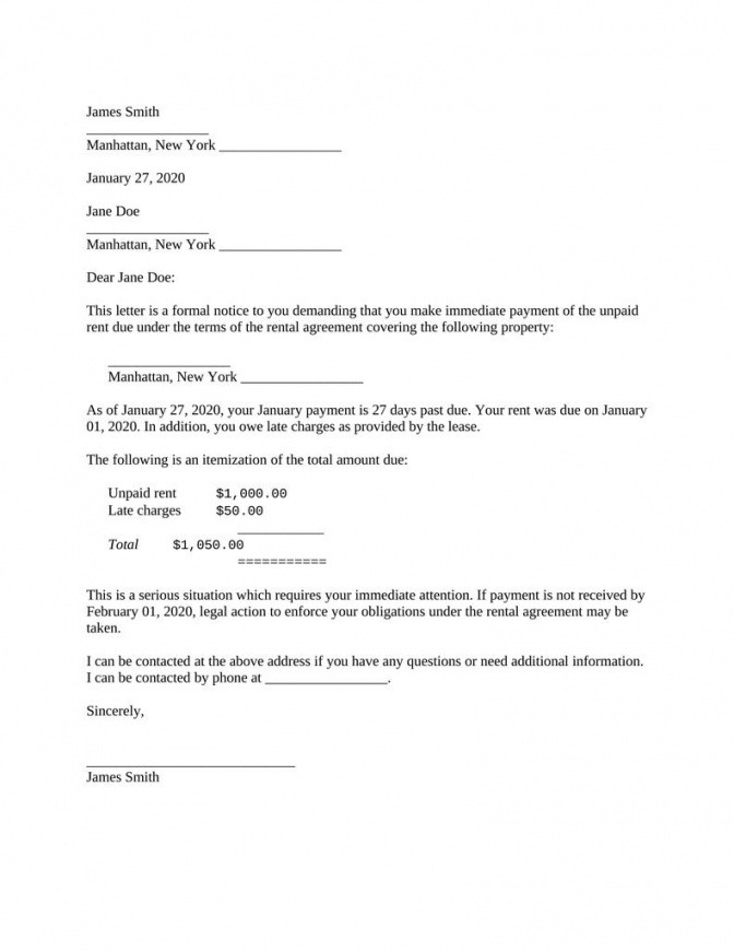 Printable Rent Late Notice Template Excel Example