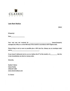 Printable Rent Late Notice Template Pdf