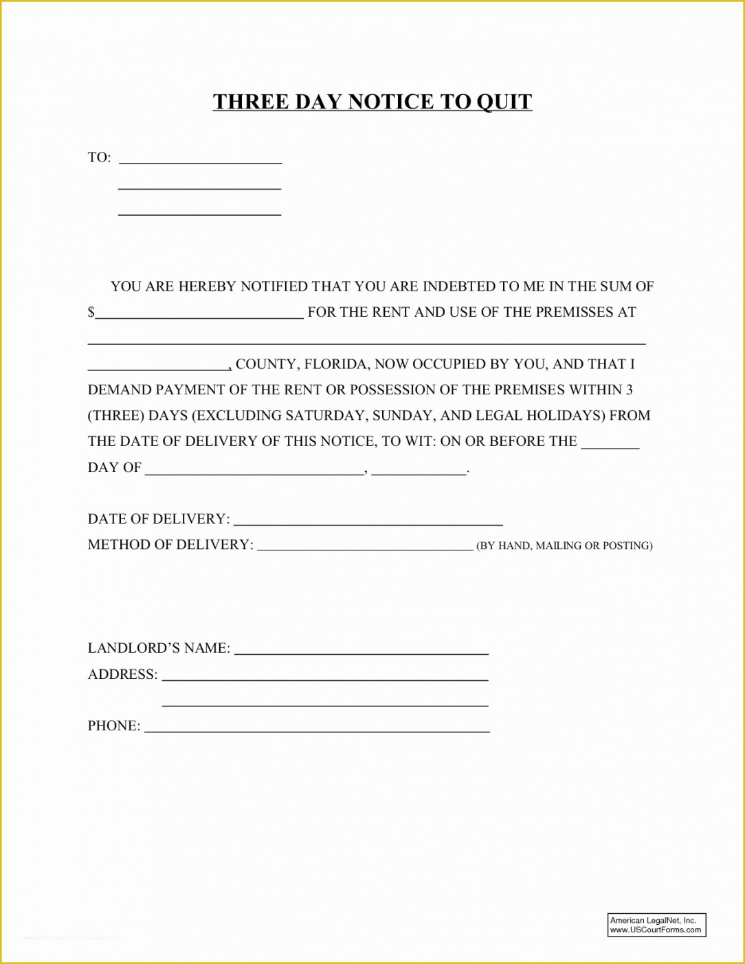 Printable Texas 3 Day Notice To Vacate Template Pdf Example