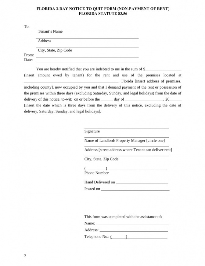 Professional 3 Day Eviction Notice Florida Template Pdf