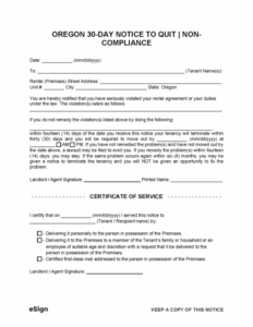 Professional 30 Day Eviction Notice Template Oregon Pdf Example
