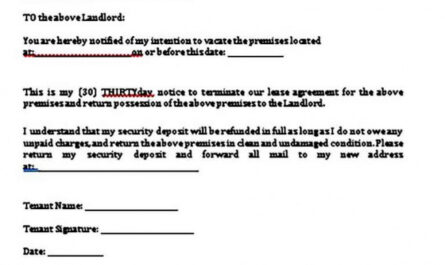 Professional 30 Day Written Notice To Landlord Template