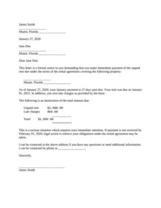 Professional Late Rent Notice Letter Template Doc Sample