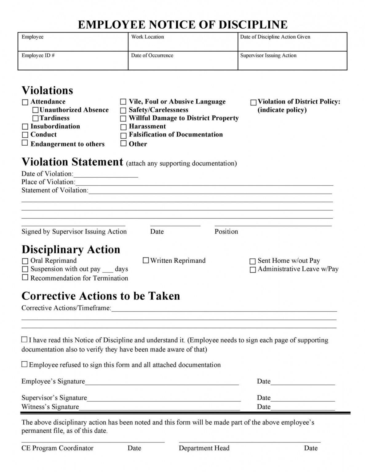 Shrm Disciplinary Action Form