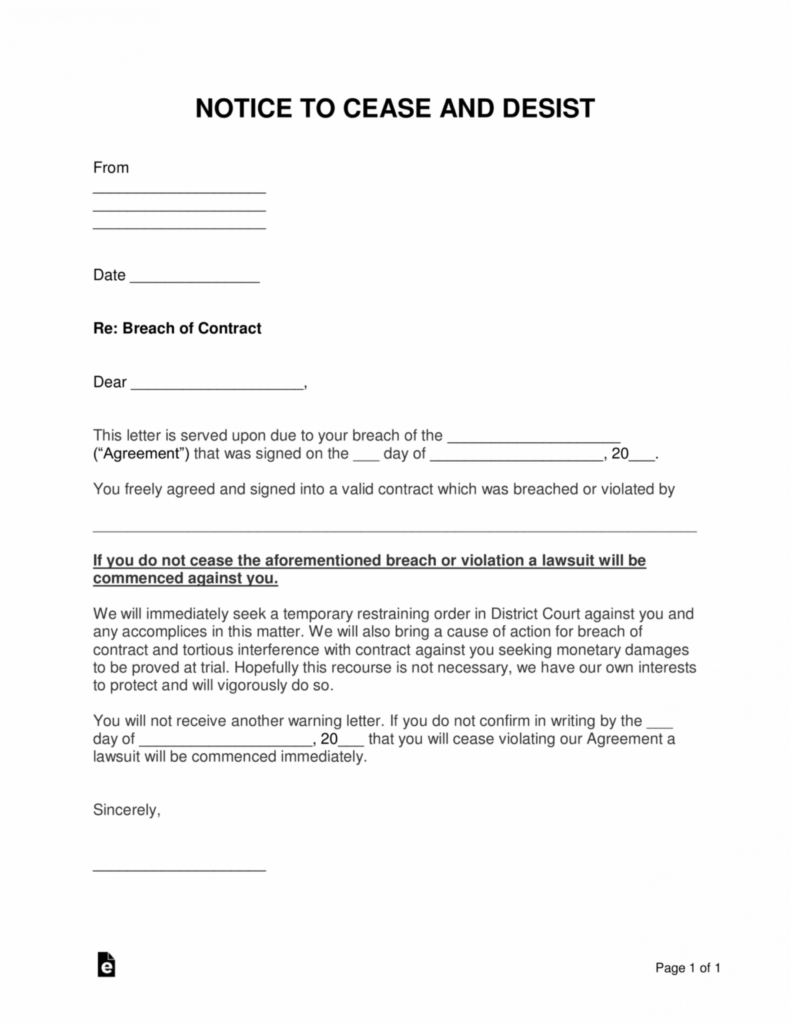 Editable Breach Of Contract Notice Template - Tacitproject