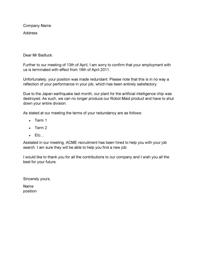 Editable Termination Of Employment Notice Template Doc Example ...