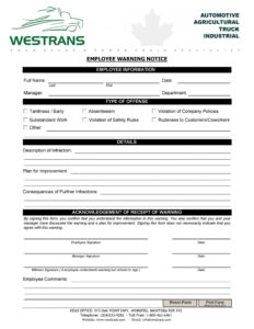 Editable Written Warning Notice Template Excel