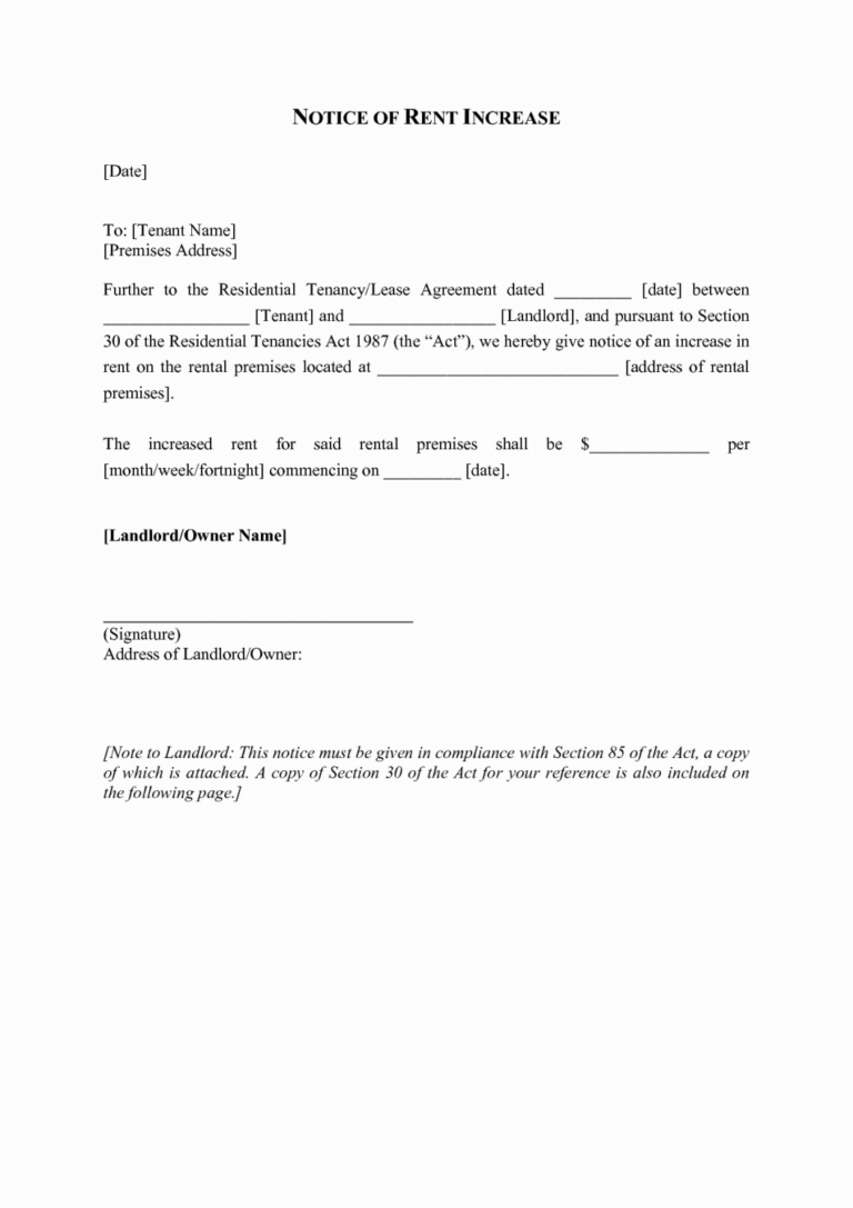 Free Commercial Rent Increase Notice Template Doc - Tacitproject