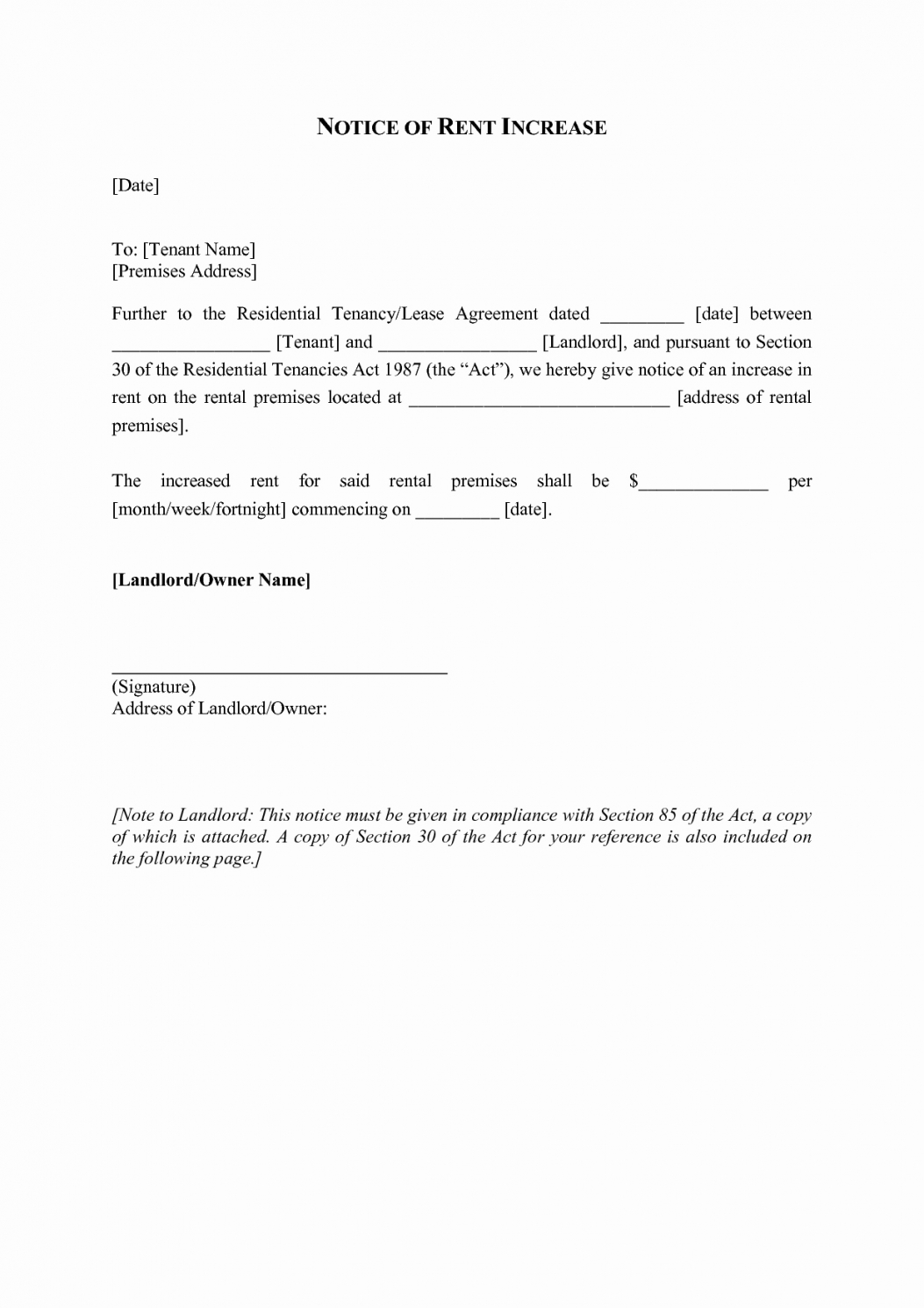 Free Commercial Rent Increase Notice Template Doc