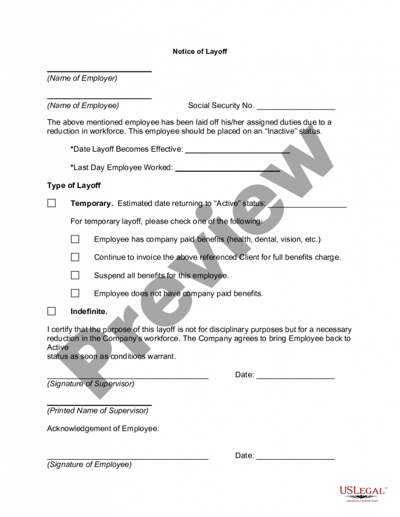 Printable Temporary Layoff Notice Template Excel Example