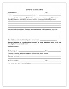 Printable Written Warning Notice Template  Sample