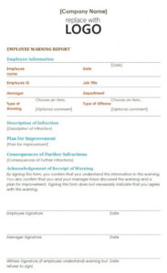 Professional Employee Improvement Notice Template Excel